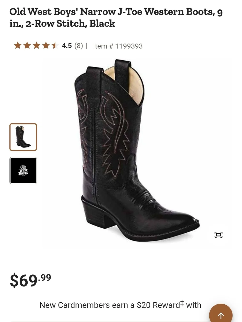 Old West Black Western Cowboy Boots with Red Stitching